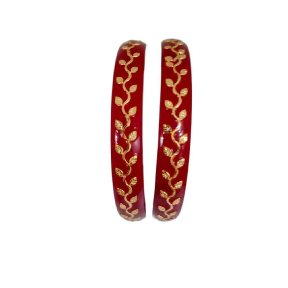 Gold Art Work red pearls bangles